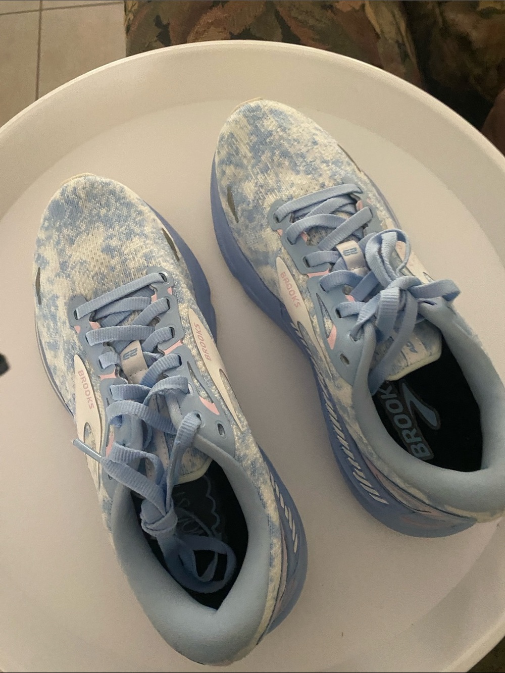Brooks Women's Pale Blue and White Running Shoes with Pink Accents
